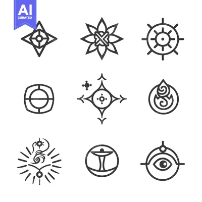 Popular premium asset: Nine Abstract Geometric Symbols with Central Dots and Line Patterns