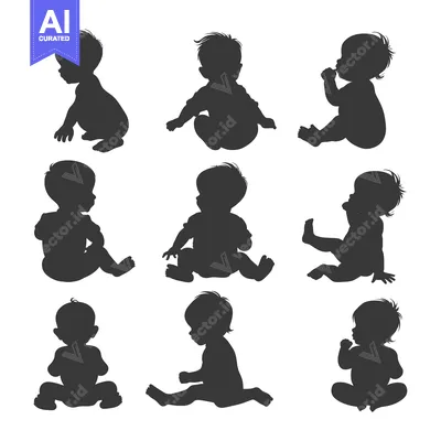 Nine Baby Silhouettes in Various Poses