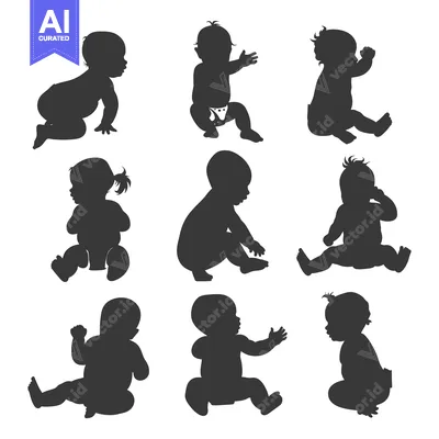 Nine Baby Silhouettes in Various Poses