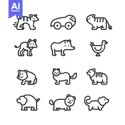 Popular premium asset: Nine Black and White Animal Icons and One Vehicle Icon