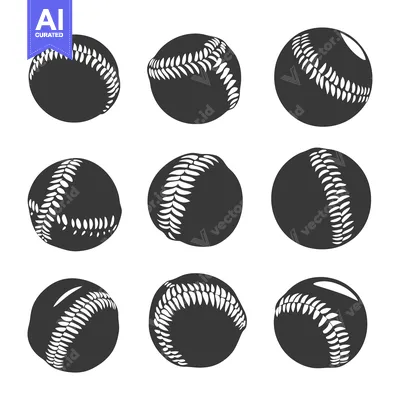 Premium design asset: Nine Black and White Baseball Balls in Different Views