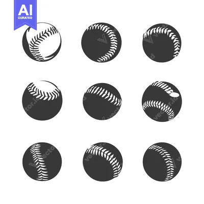 Aset premium populer: Nine Black and White Baseball Balls with Stitches