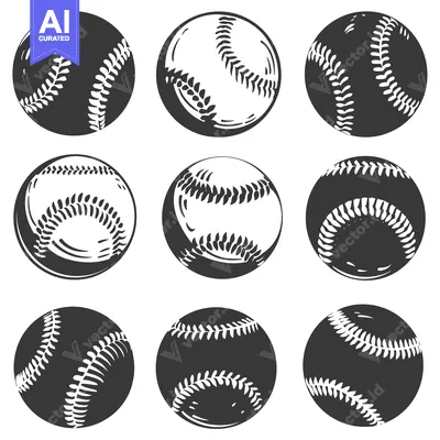 Aset premium populer: Nine Black and White Baseball Balls with Stitching