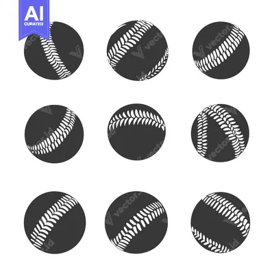 Aset desain premium: Nine Black and White Baseball Icons with Stitching