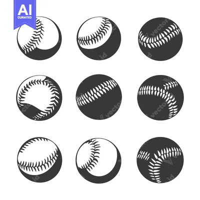 Aset premium populer: Nine Black and White Baseball Icons with Stitching