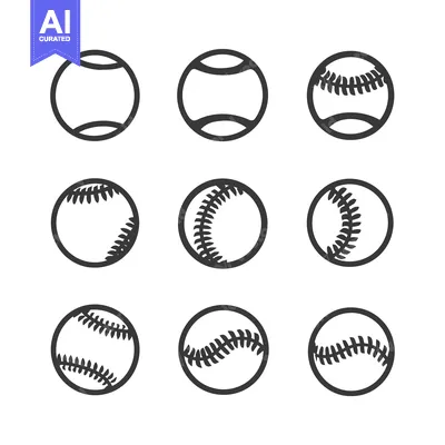 Aset desain premium: Nine Black and White Baseball Icon Variations