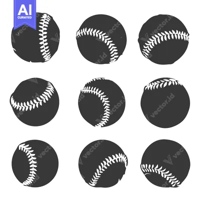 Popular premium asset: Nine Black and White Baseball Silhouettes with Stitching