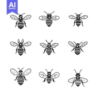 Nine Black and White Bee Silhouettes