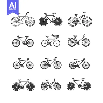 Premium design asset: Nine Black and White Bicycle Silhouettes