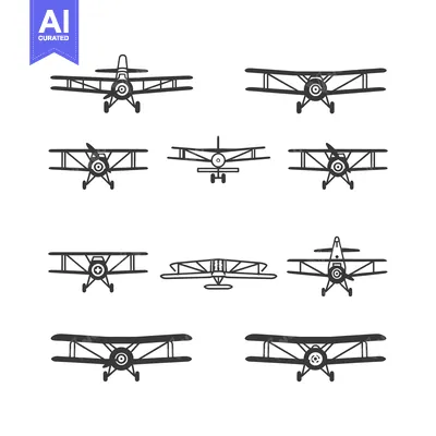 Popular premium asset: Nine Black and White Biplane Illustrations in Different Angles