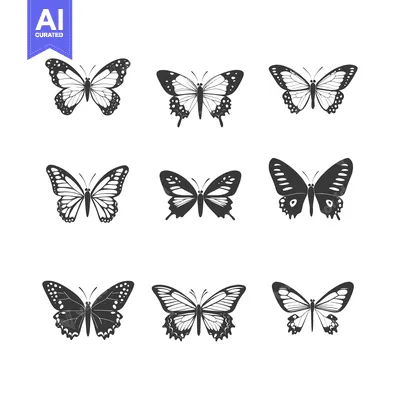 Aset premium populer: Nine Black and White Butterfly Silhouettes