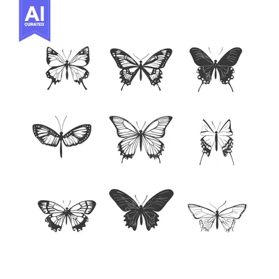 Aset premium populer: Nine Black and White Butterfly Silhouettes