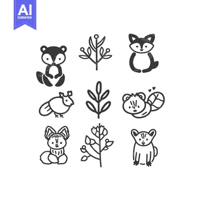 Popular premium asset: Nine Black and White Cartoon Animal and Plant Illustrations