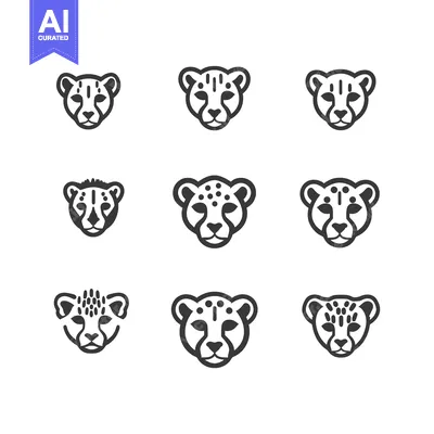 Aset premium populer: Nine Black and White Cheetah Head Icons with Different Markings