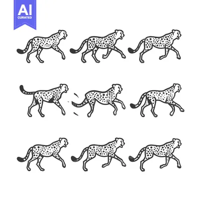 Popular premium asset: Nine Black and White Cheetah Silhouettes in Different Running Poses