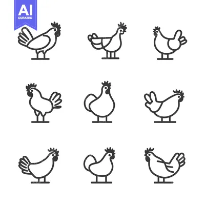 Aset premium populer: Nine Black and White Chicken Outline Icons