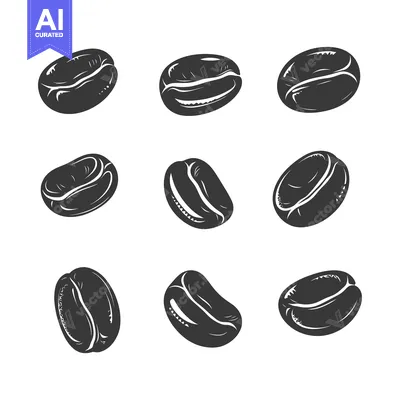 Aset premium populer: Nine Black and White Coffee Beans in Various Orientations
