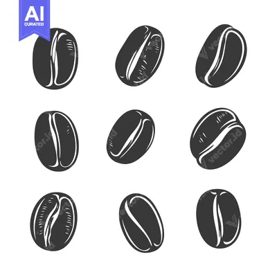 Nine Black and White Coffee Beans in Various Orientations