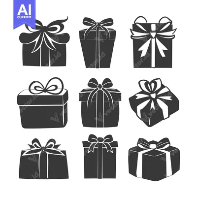 Aset premium populer: Nine Black and White Gift Boxes with Ribbon Bows