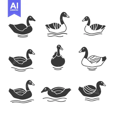Aset premium populer: Nine Black and White Goose Silhouettes Swimming in Water