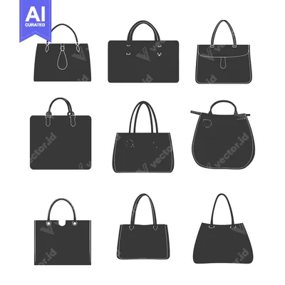 Premium design asset: Nine Black and White Handbag Silhouettes