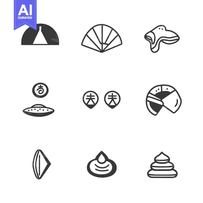 Aset premium populer: Nine Black and White Hand-Drawn Icons on a White Background