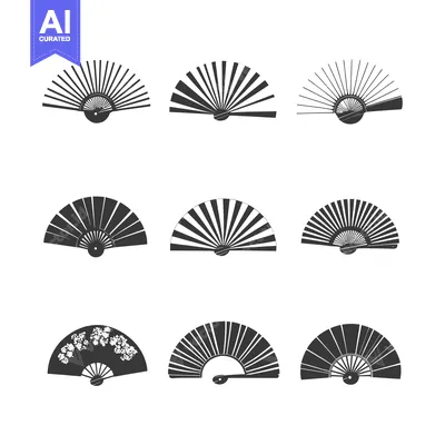 Popular premium asset: Nine Black and White Hand Fans Isolated on White Background