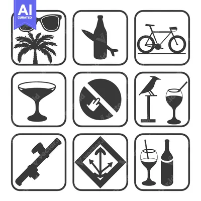 Nine Black and White Icons of Summer Vacation Activities