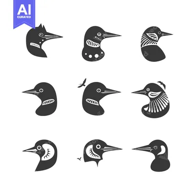 Aset premium populer: Nine Black and White Illustrations of a Loon's Head