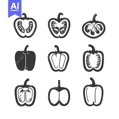 Aset premium populer: Nine Black and White Illustrations of Bell Peppers in Different States