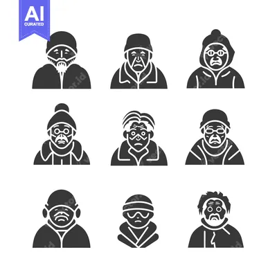 Popular premium asset: Nine Black and White Illustrations of Elderly People Wearing Winter Cl