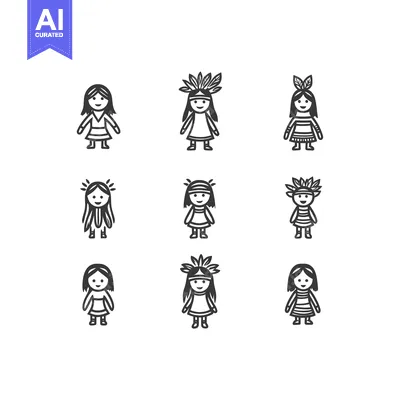 Popular premium asset: Nine Black and White Illustrations of Girls in Different Outfits