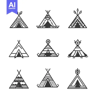 Aset premium populer: Nine Black and White Illustrations of Teepees with Unique Designs