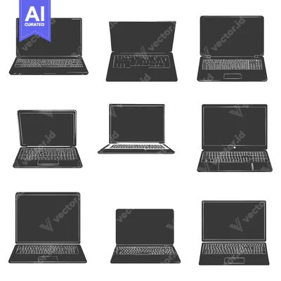 Aset desain premium: Nine Black and White Laptop Illustrations