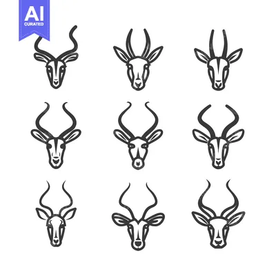 Premium design asset: Nine Black and White Line Drawings of a Gazelle Head