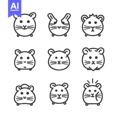 Aset premium populer: Nine Black and White Line Drawings of a Hamster with Different Express