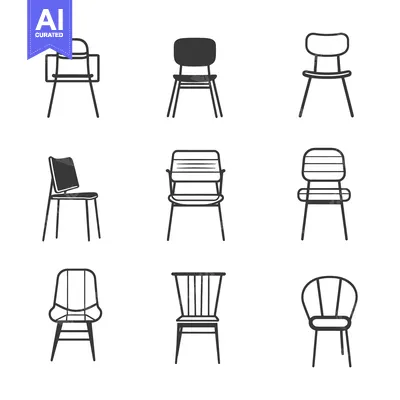 Aset desain premium: Nine Black and White Line Drawings of Chairs