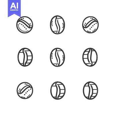 Aset premium populer: Nine Black and White Line Drawings of Coffee Beans