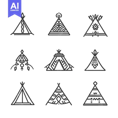 Nine Black and White Line Drawings of Different Tent Designs