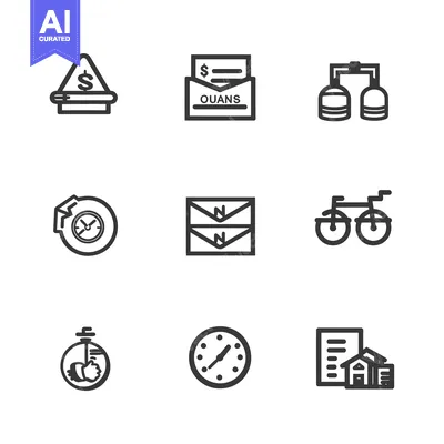 Popular premium asset: Nine Black and White Line Icons Representing Various Concepts