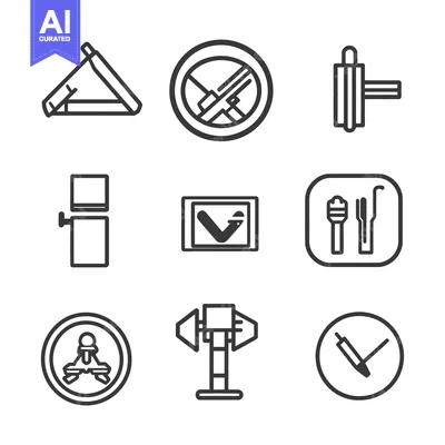 Aset premium populer: Nine Black and White Line Icons with Various Symbols