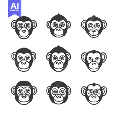 Aset desain premium: Nine Black and White Monkey Faces in a Grid