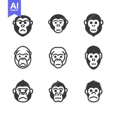 Aset premium populer: Nine Black and White Monkey Head Icons