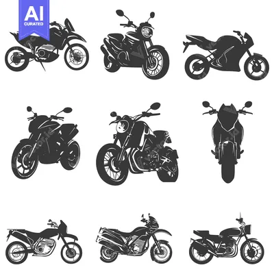 Aset desain premium: Nine Black and White Motorcycle Silhouettes