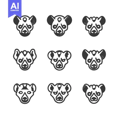 Popular premium asset: Nine Black and White Outline Hyena Head Illustrations