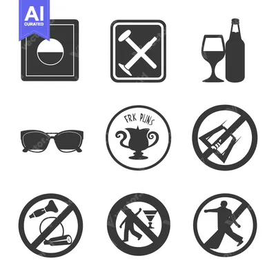Aset desain premium: Nine Black and White Prohibition Icons on White Background