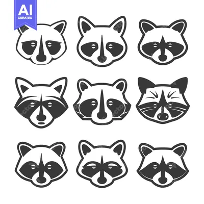 Aset premium populer: Nine Black and White Raccoon Faces in a Grid