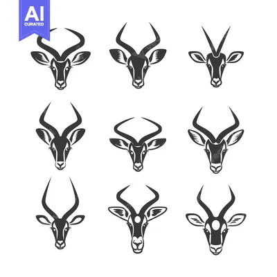 Popular premium asset: Nine Black And White Silhouette Illustrations Of Antelope Heads