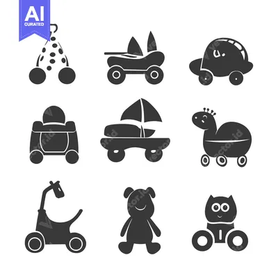 Popular premium asset: Nine Black and White Silhouette Illustrations of Baby Toys