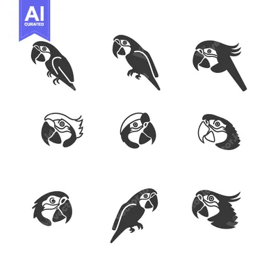 Aset premium populer: Nine Black and White Silhouette Illustrations of Macaws